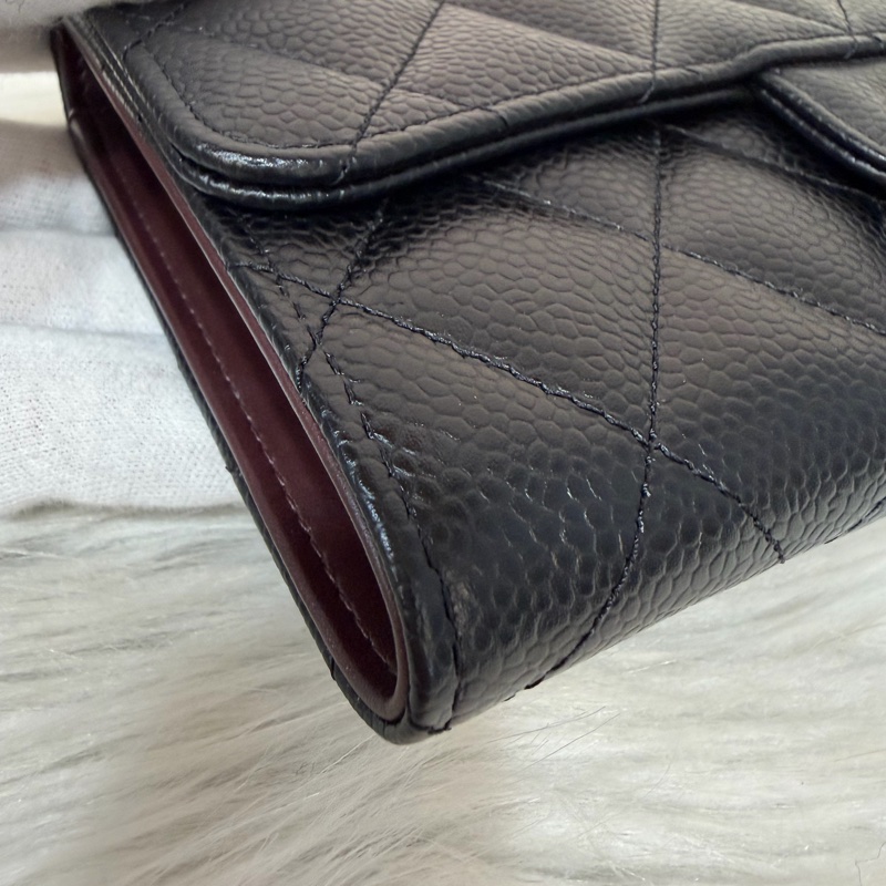 CHANEL A31506 黑 荔枝皮 金釦 零錢 COCO 發財 長夾 皮夾-5