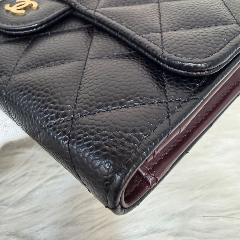 CHANEL A31506 黑 荔枝皮 金釦 零錢 COCO 發財 長夾 皮夾-8