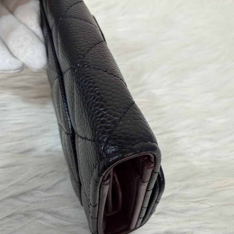 CHANEL A31506 黑 荔枝皮 金釦 零錢 COCO 發財 長夾 皮夾-9