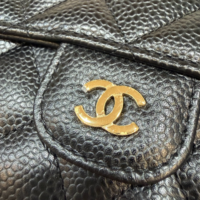 CHANEL A31506 黑 荔枝皮 金釦 零錢 COCO 發財 長夾 皮夾-17