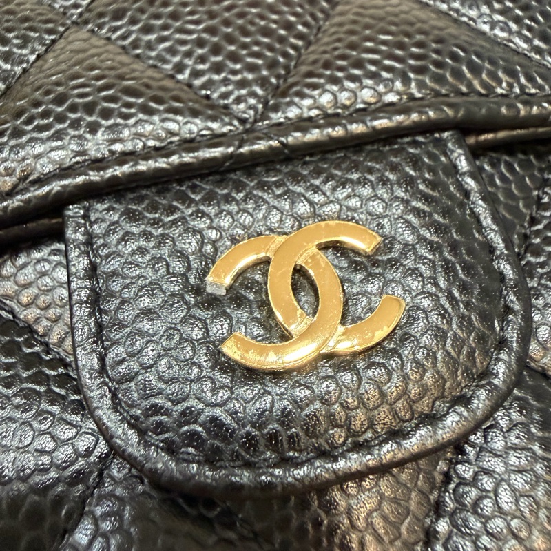 CHANEL A31506 黑 荔枝皮 金釦 零錢 COCO 發財 長夾 皮夾-18