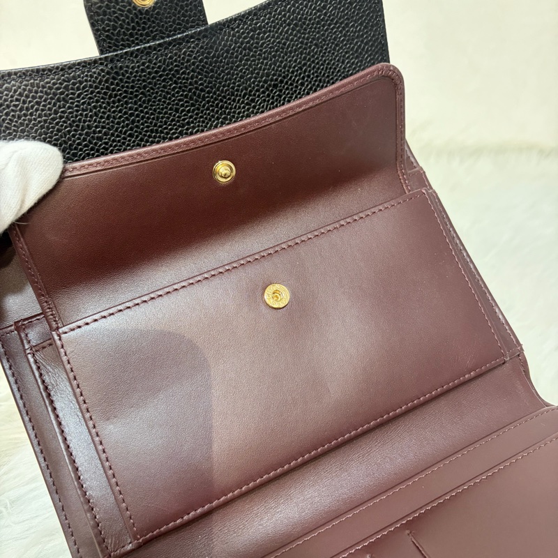CHANEL A31506 黑 荔枝皮 金釦 零錢 COCO 發財 長夾 皮夾-28