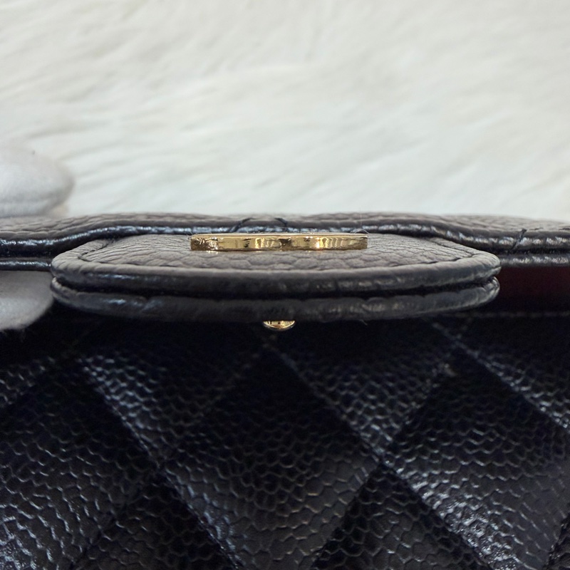 CHANEL A31506 黑 荔枝皮 金釦 零錢 COCO 發財 長夾 皮夾-38