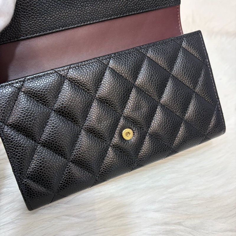 CHANEL A31506 黑 荔枝皮 金釦 零錢 COCO 發財 長夾 皮夾-39