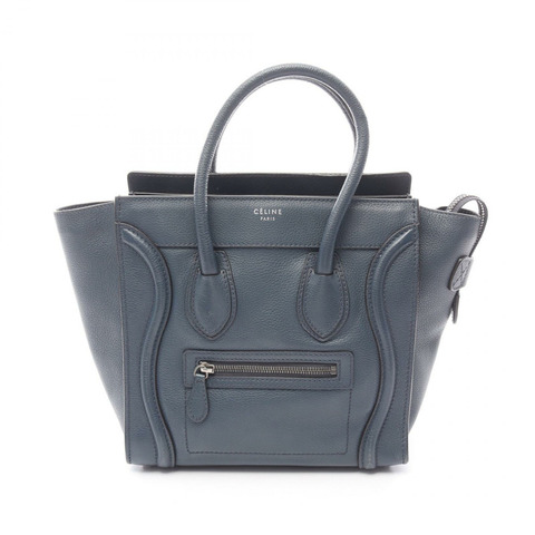 CELINE Luggage Micro Shopper 手提包 167793 皮革 海軍藍 二手 女士