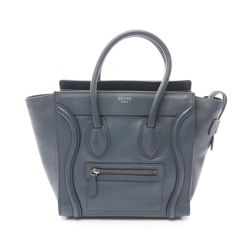 CELINE Luggage Micro Shopper 手提包 167793 皮革 海軍藍 二手 女士-0