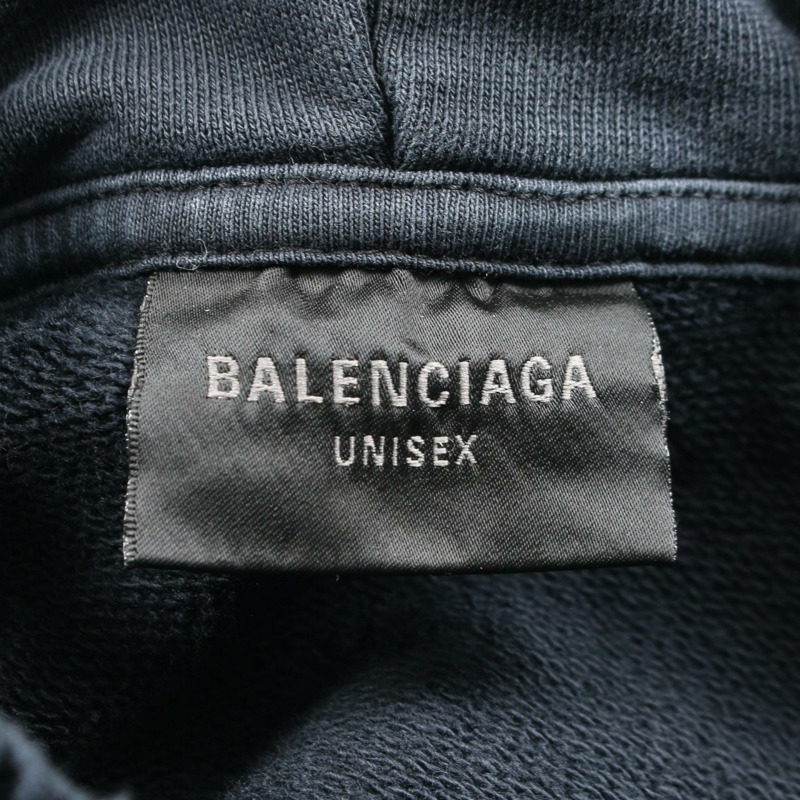 BALENCIAGA 破洞口袋連帽衫（做舊款）744190 棉 黑色 二手 男女通用-2