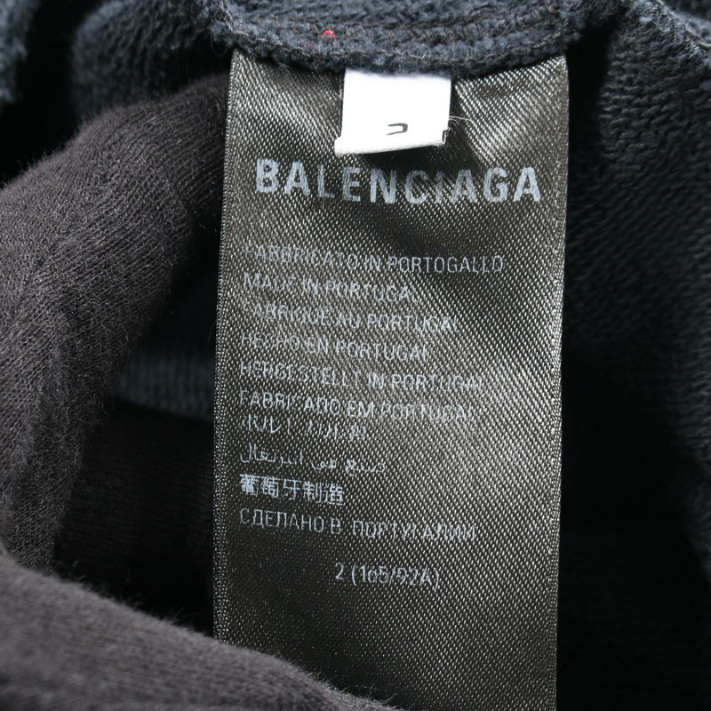 BALENCIAGA 破洞口袋連帽衫（做舊款）744190 棉 黑色 二手 男女通用-3