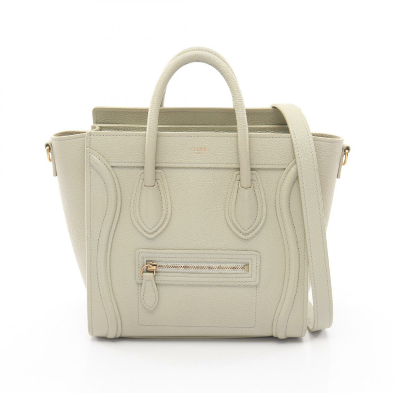 CELINE Luggage Nano Shopper 單肩手提包 189243 皮革 綠色 二手 女士-0