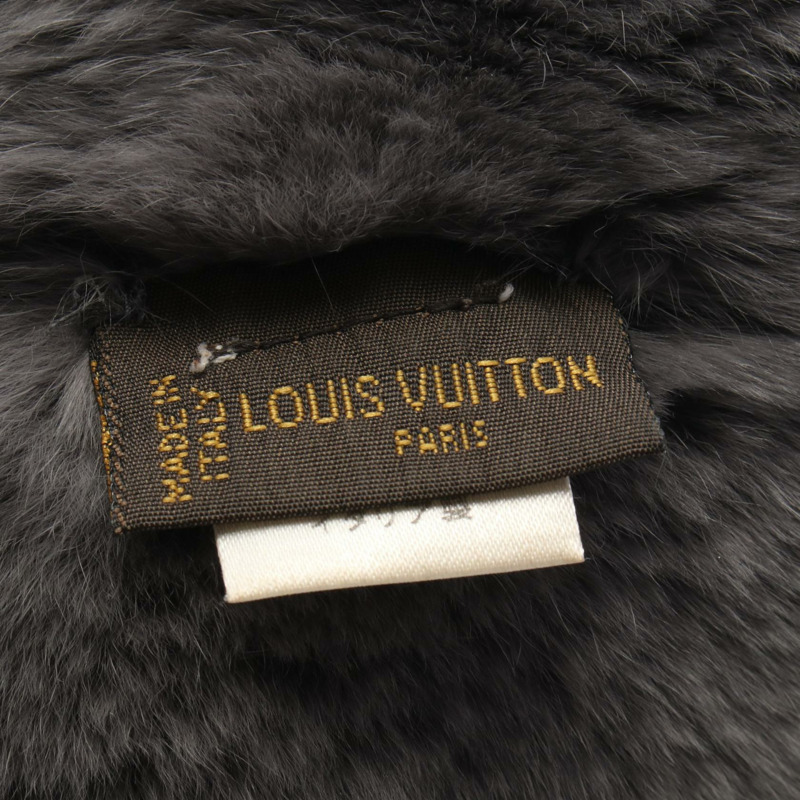 路易威登 LV 標誌披肩圍巾，兔毛，灰色，二手，女士-1
