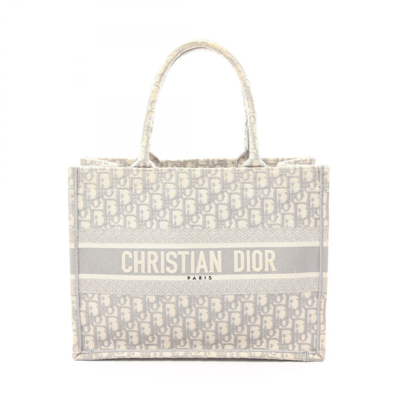 Christian Dior BOOK TOTE 中型手袋 帆布 白色 灰色 二手 女士-0