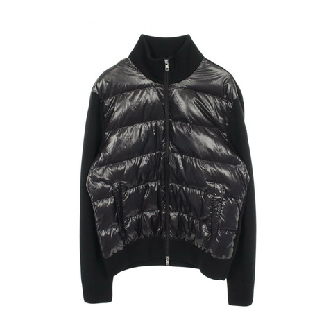 MONCLER 羊毛聚酯混紡黑色開襟羊毛羽絨服，二手，男款 XL 碼