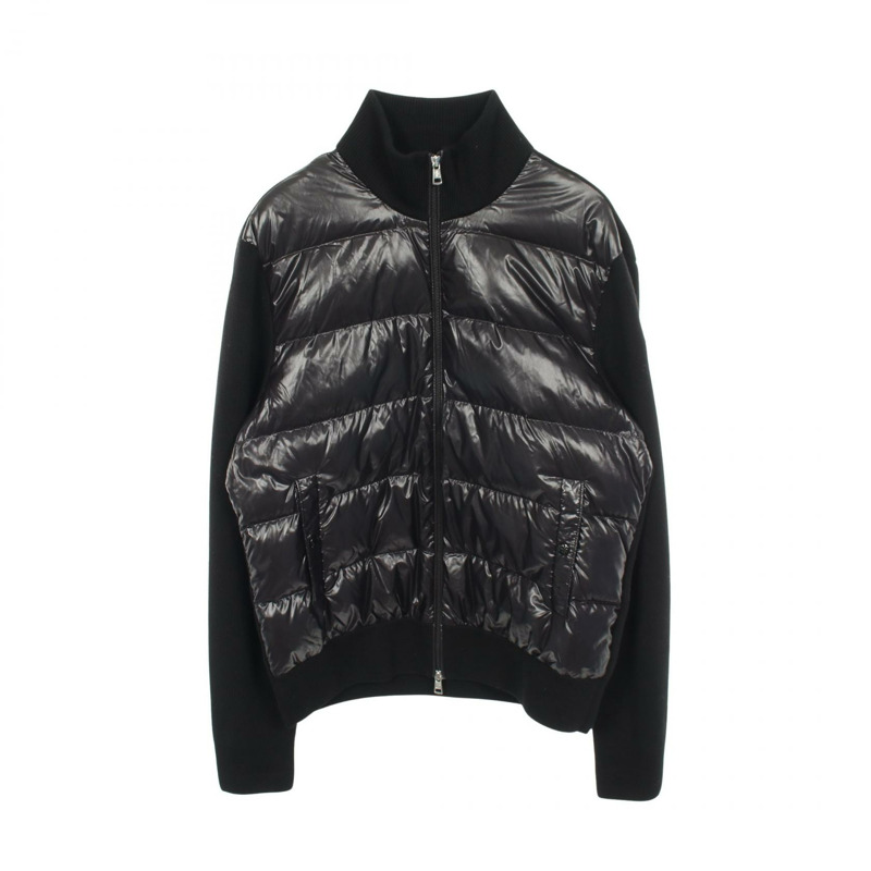 MONCLER 羊毛聚酯混紡黑色開襟羊毛羽絨服，二手，男款 XL 碼-0