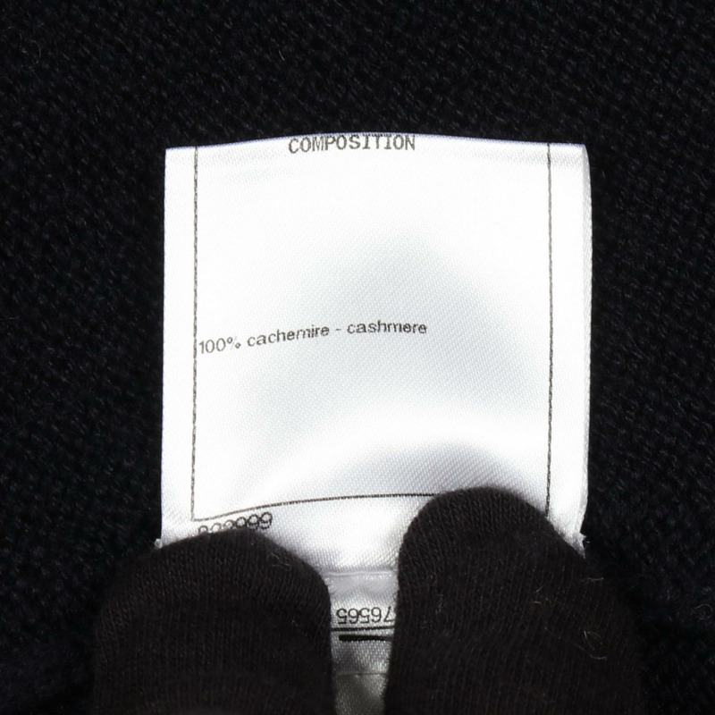香奈兒 COCO 標誌紐扣長版開襟衫 P55369K07271 羊絨海軍藍白色二手 #34-3