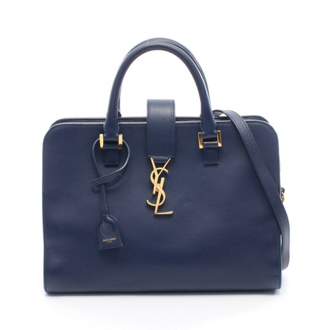 SAINT LAURENT PARIS Cabas 小號單肩斜背包，皮革材質，藍色，二手