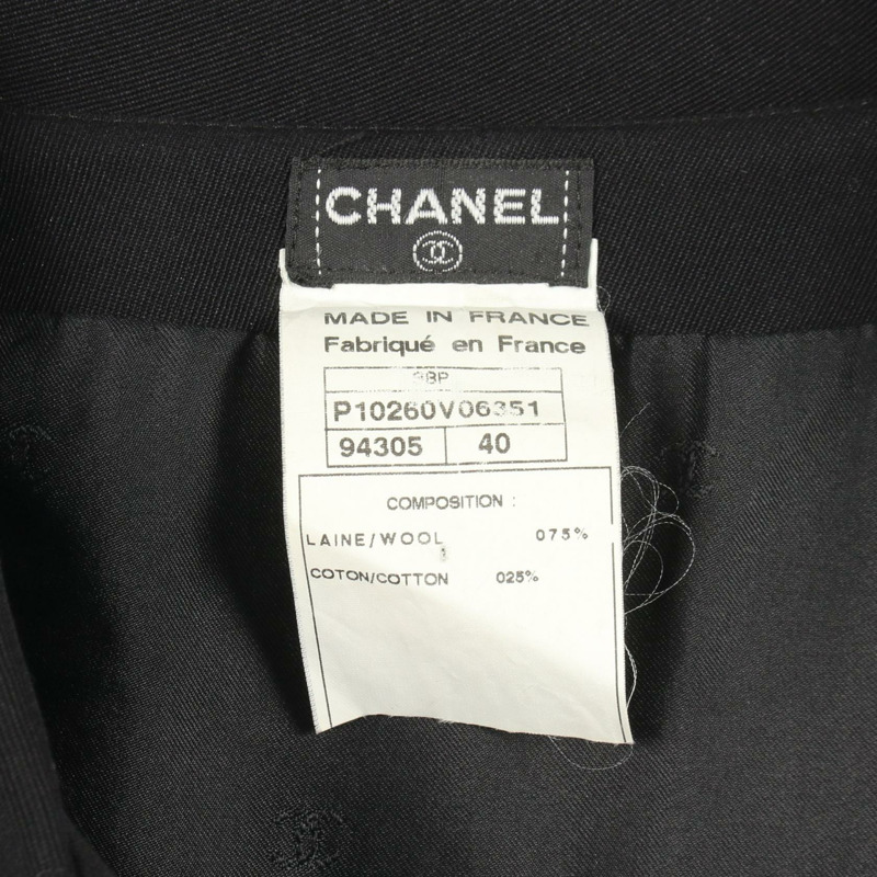 香奈兒 (CHANEL) 標誌紐帶不鏽鋼領大衣 #40 P10260V06351 羊毛黑二手女裝-2