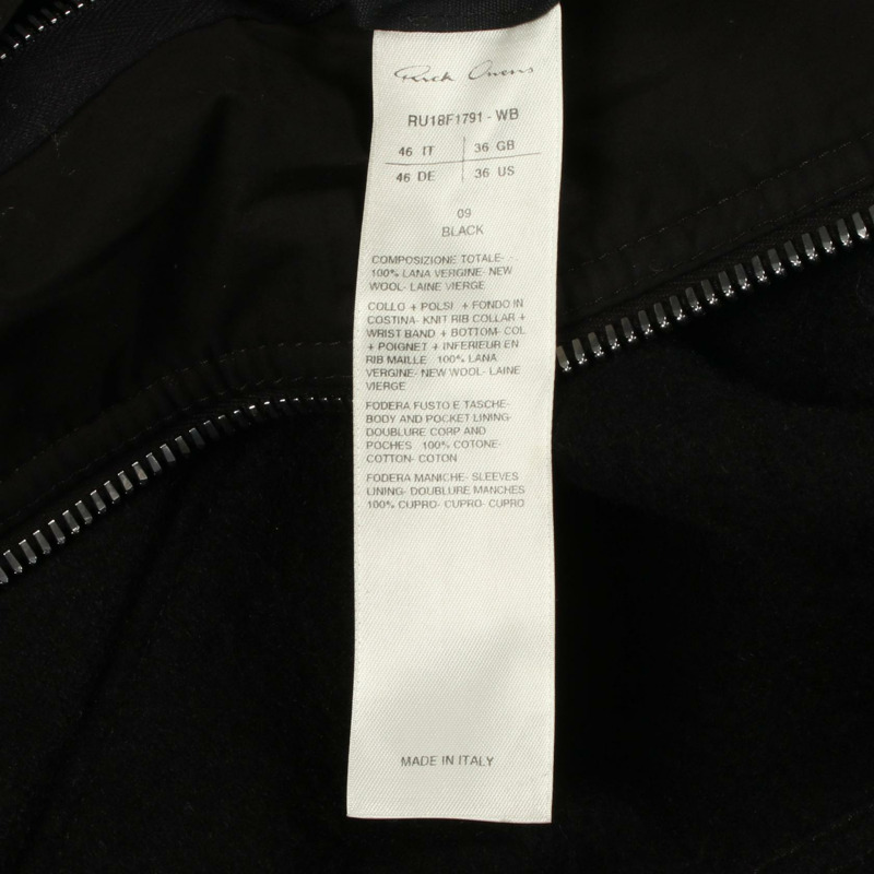 Rick Owens 飛行員夾克 Blouson RU18F1791-WB 羊毛 黑色 #46 二手男款-3