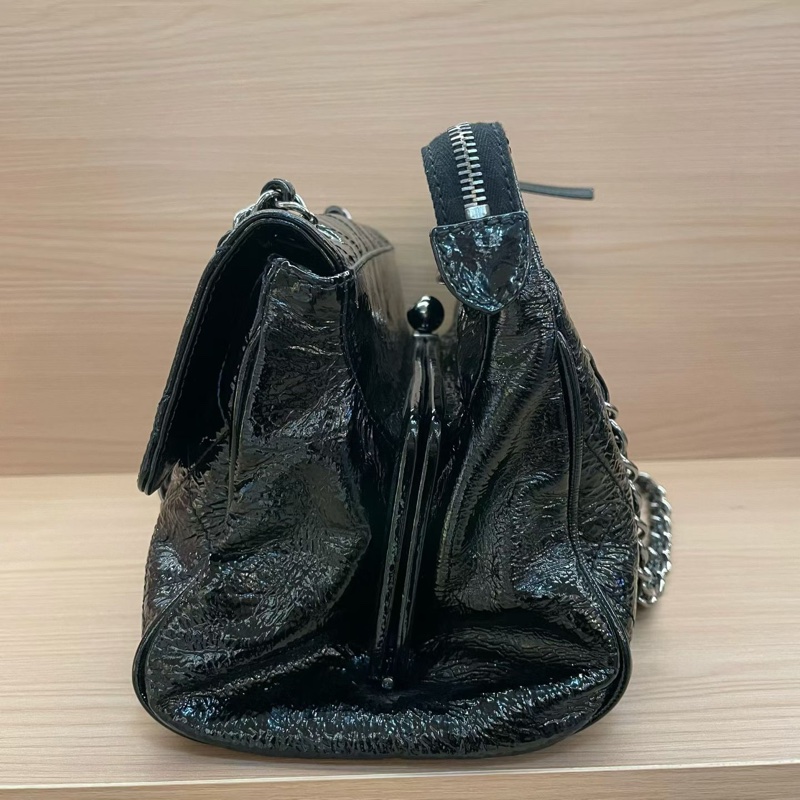 Chanel黑银油蜡皮蛙口cf單肩包2006年10開 有塵袋 無卡無盒子 尺寸底30*高20*寬12*-3