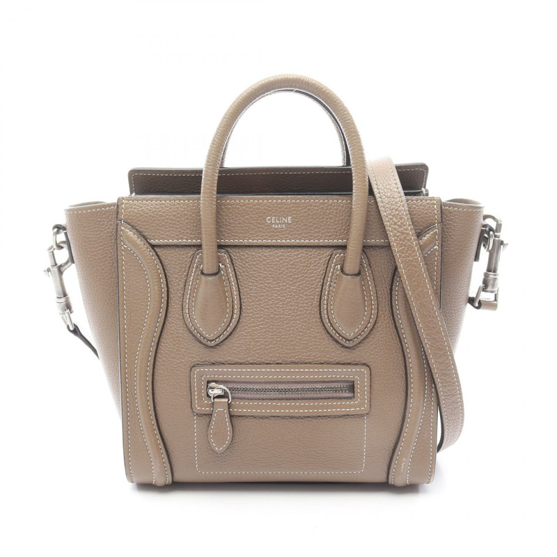 CELINE Luggage Nano Shopper 單肩手提包 189243 皮革 灰色 二手 女士-0