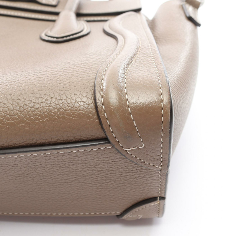 CELINE Luggage Nano Shopper 單肩手提包 189243 皮革 灰色 二手 女士-12