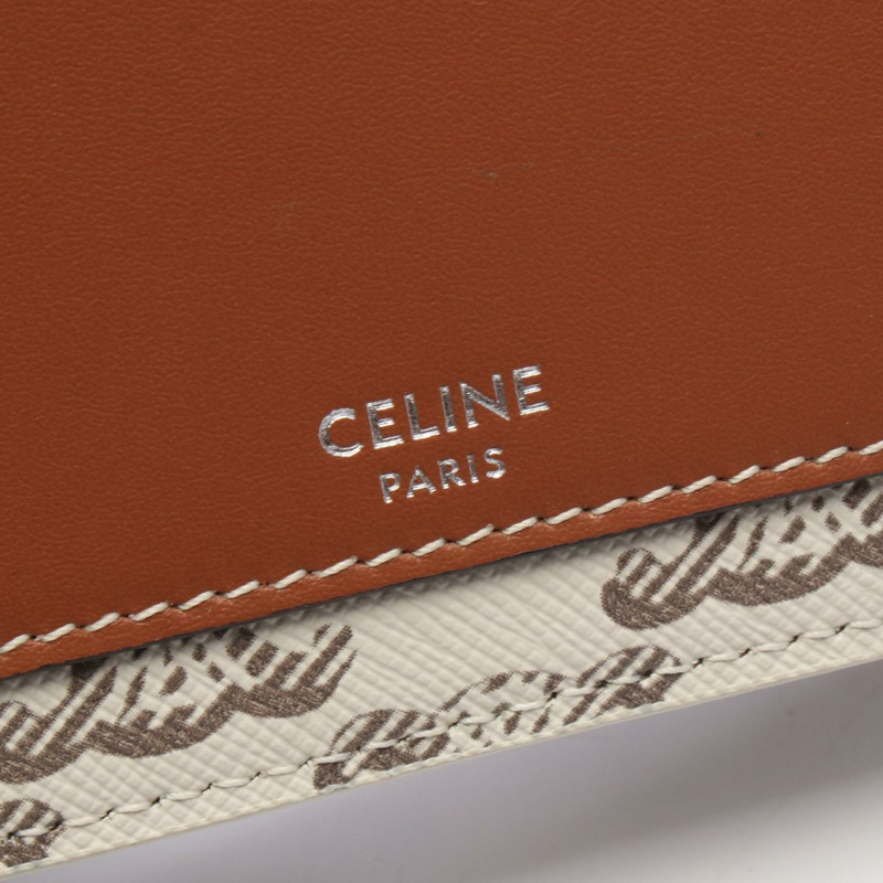 CELINE Triomphe Horizontal Pouch 單肩包，帆布皮革，白色/棕色，二手-3