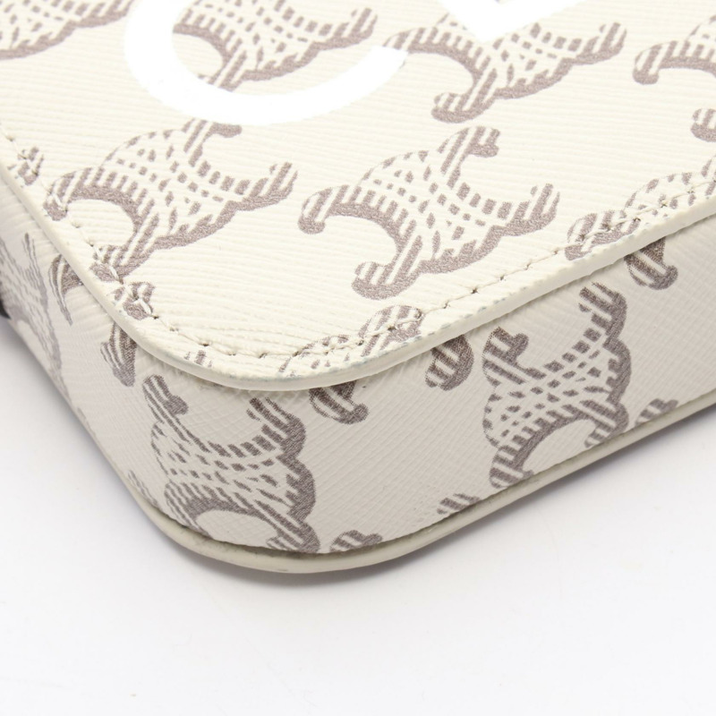 CELINE Triomphe Horizontal Pouch 單肩包，帆布皮革，白色/棕色，二手-5