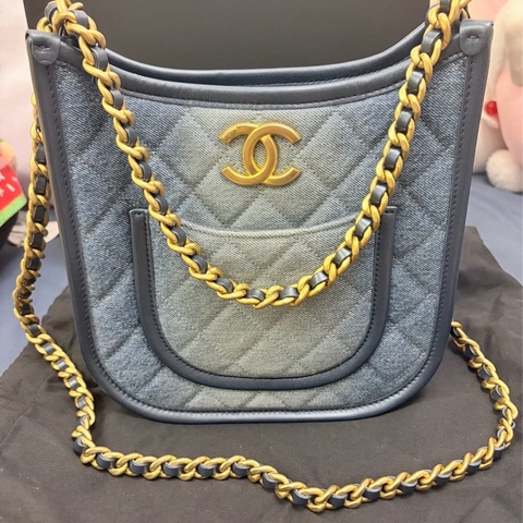 Chanel 24s 牛仔 hobo bag 復古金鏈