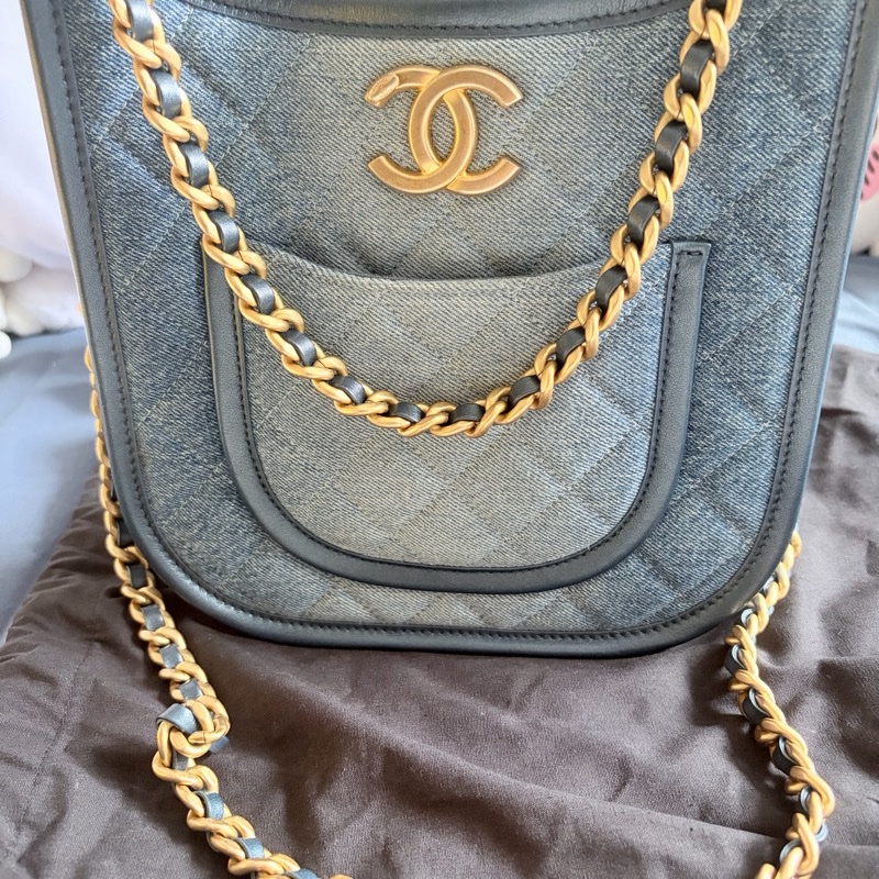 Chanel 24s 牛仔 hobo bag 復古金鏈-4
