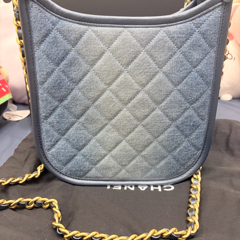 Chanel 24s 牛仔 hobo bag 復古金鏈-6