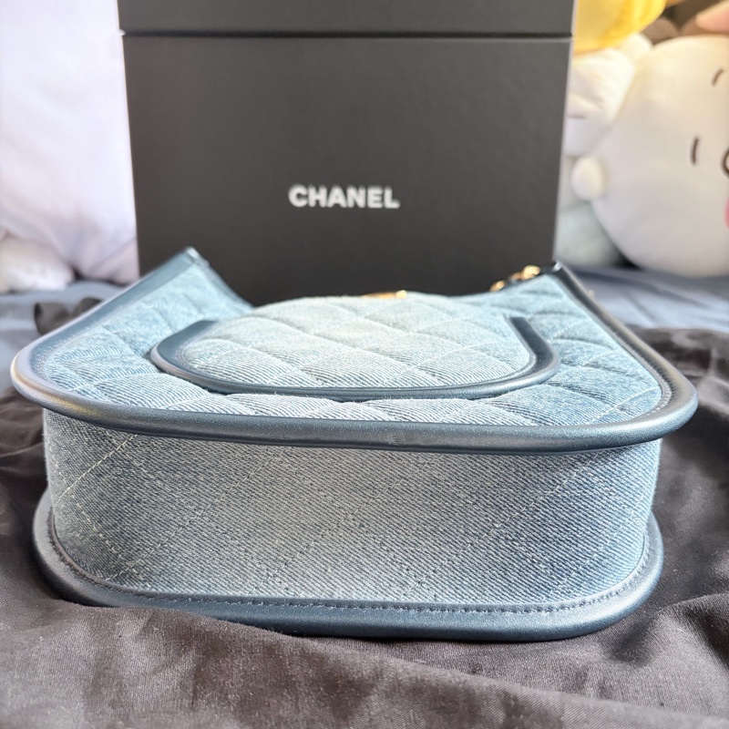 Chanel 24s 牛仔 hobo bag 復古金鏈-7