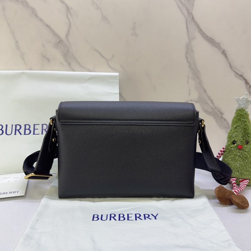 BURBERRY 小牛皮拚帆布格紋翻蓋斜背包-1