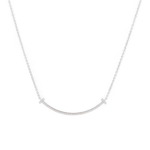 TIFFANY＆CO 18K白金T Smile Small鑽石項鍊