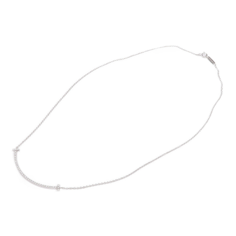 TIFFANY＆CO 18K白金T Smile Small鑽石項鍊-3