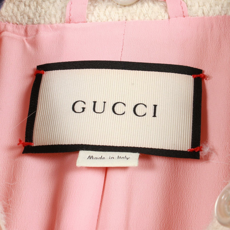 GUCCI GG 紐扣 其他外套 438459 棉/馬海毛/羊駝毛 白色 藍色 二手 女款-2