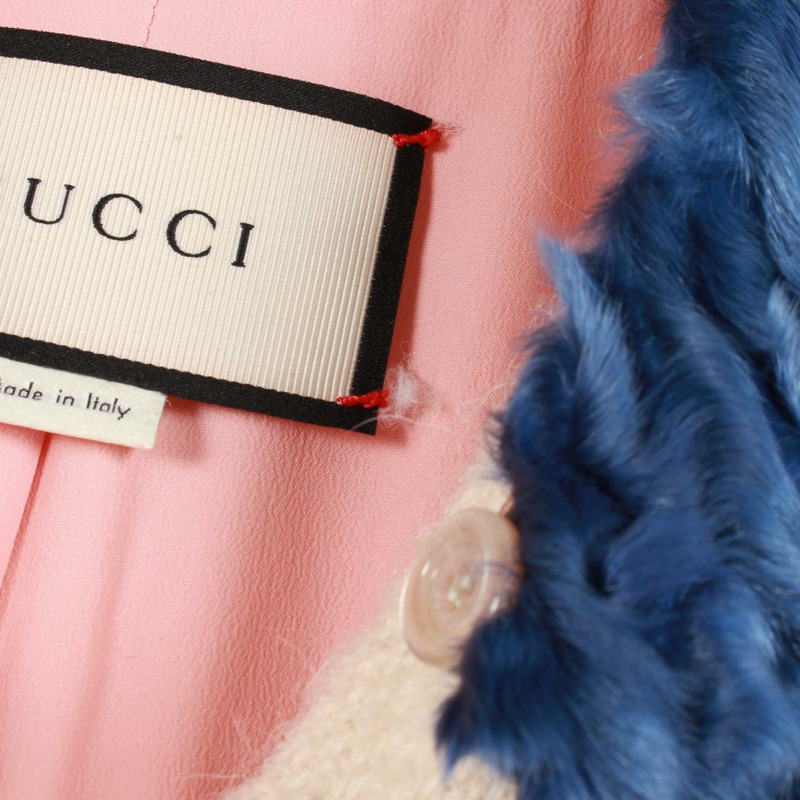 GUCCI GG 紐扣 其他外套 438459 棉/馬海毛/羊駝毛 白色 藍色 二手 女款-8