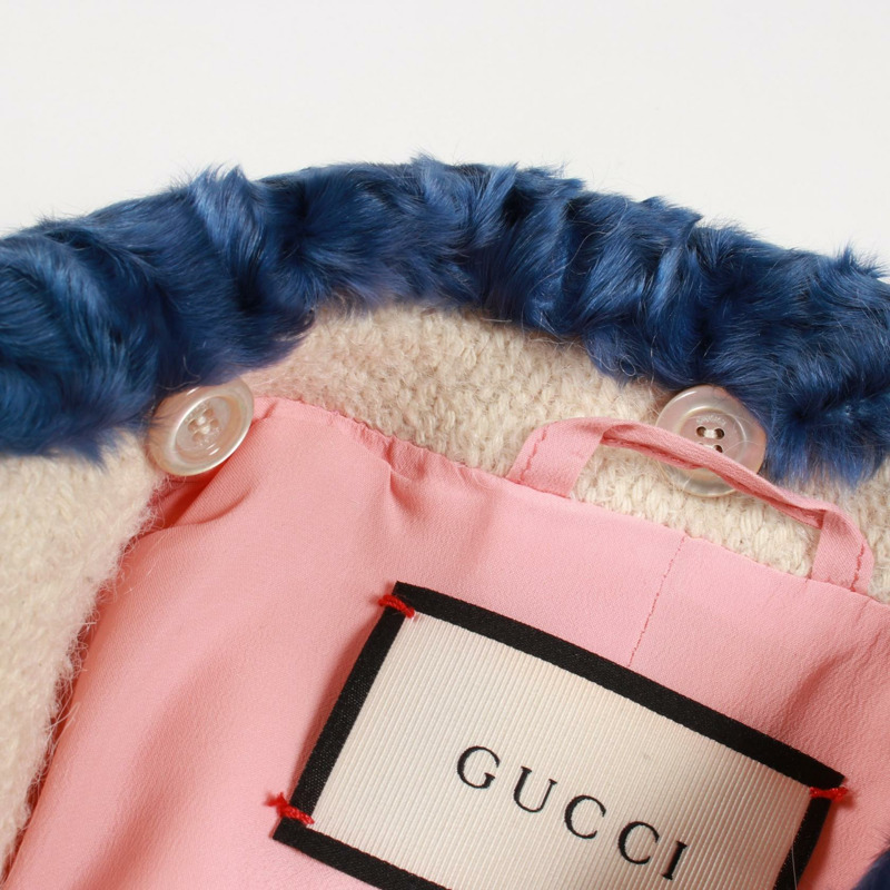 GUCCI GG 紐扣 其他外套 438459 棉/馬海毛/羊駝毛 白色 藍色 二手 女款-10