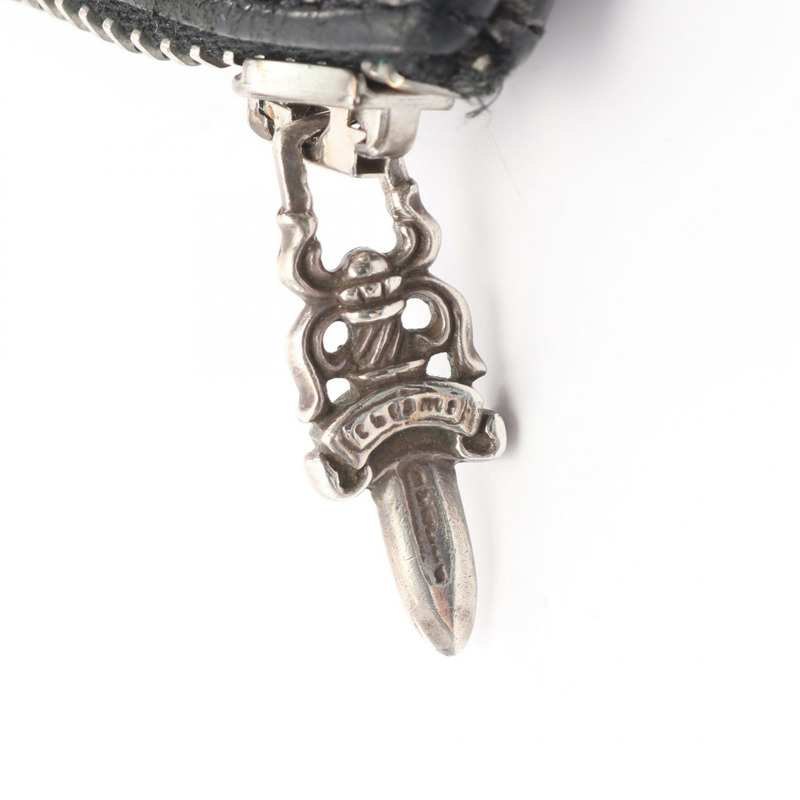 鉻心 (CHROME HEARTS) 十字貼片拉鍊零皮夾 皮革 黑色 二手 男士-3