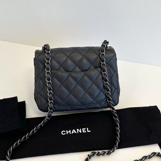 近新品 香奈兒/Chanel CF方胖子 荔枝皮 黑色銀扣鏈條包-1