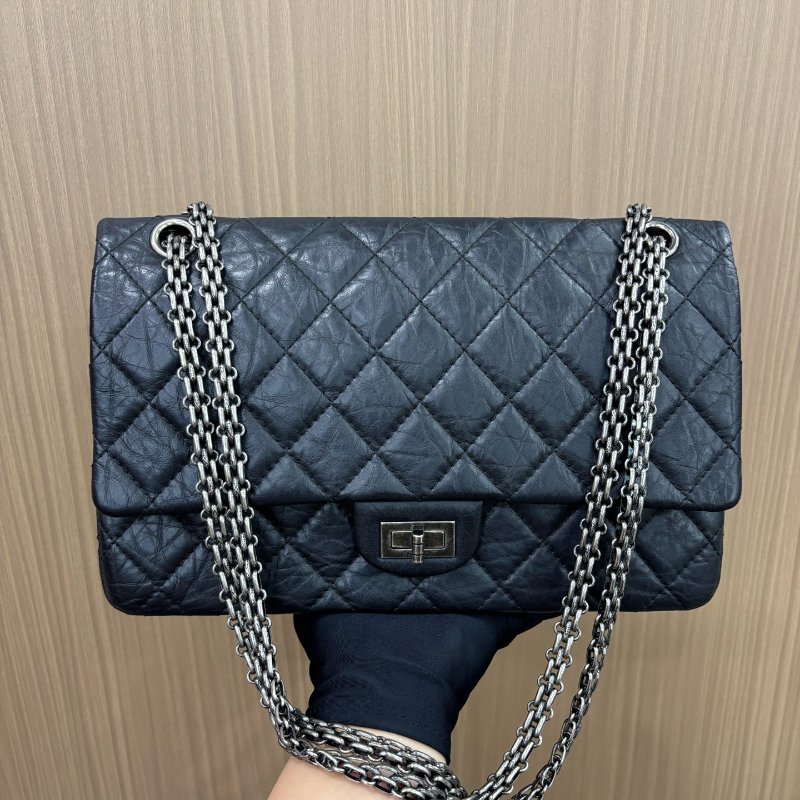 閒置新 香奈兒/Chanel 黑銀2.55中號鏈條包-5