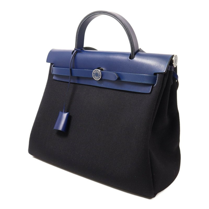 HERMES 帆布Herbag PM手挽肩背兩用袋Noir-2
