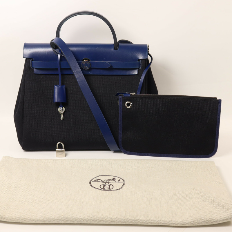 HERMES 帆布Herbag PM手挽肩背兩用袋Noir-8