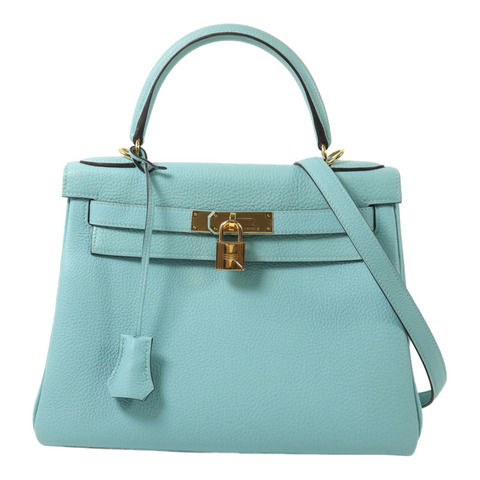 HERMES Togo皮革Kelly 28手挽肩背兩用袋Bleu Atoll