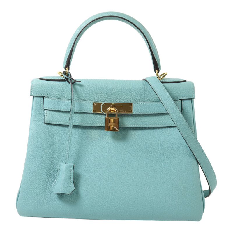 HERMES Togo皮革Kelly 28手挽肩背兩用袋Bleu Atoll-0