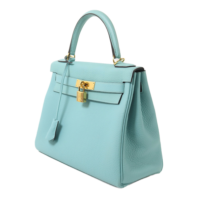 HERMES Togo皮革Kelly 28手挽肩背兩用袋Bleu Atoll-2