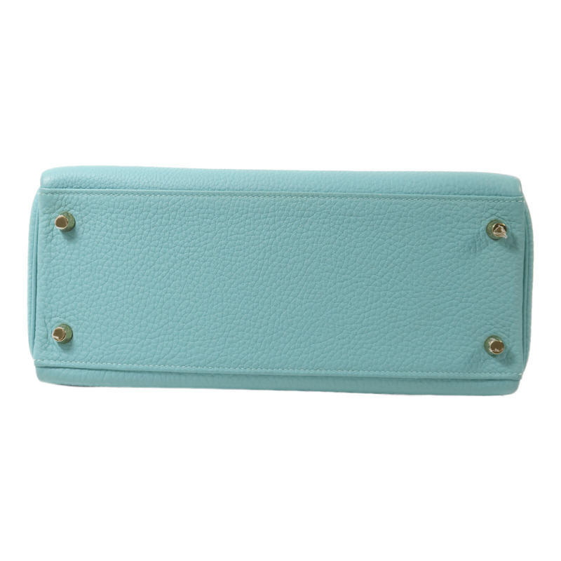 HERMES Togo皮革Kelly 28手挽肩背兩用袋Bleu Atoll-3