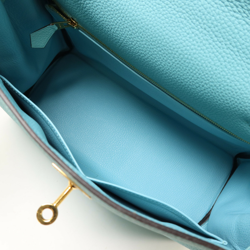 HERMES Togo皮革Kelly 28手挽肩背兩用袋Bleu Atoll-4