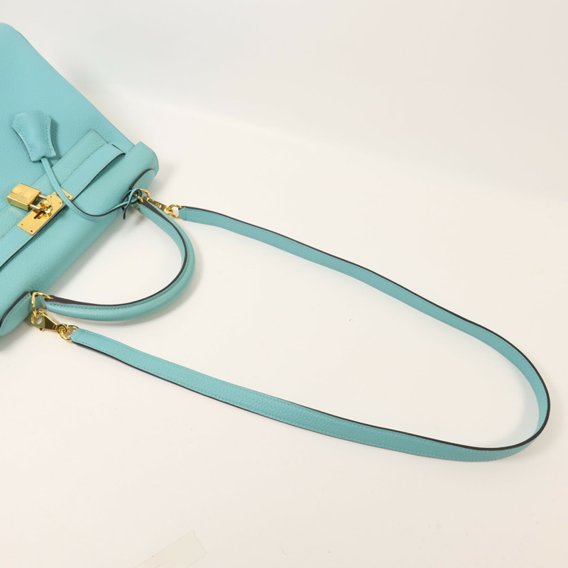 HERMES Togo皮革Kelly 28手挽肩背兩用袋Bleu Atoll-7