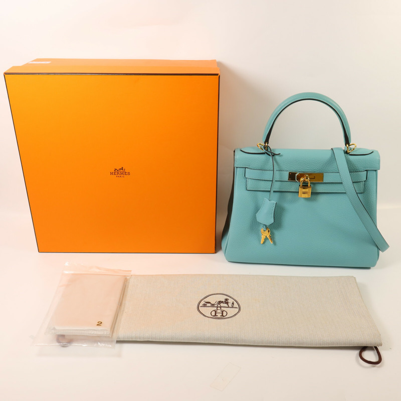 HERMES Togo皮革Kelly 28手挽肩背兩用袋Bleu Atoll-8