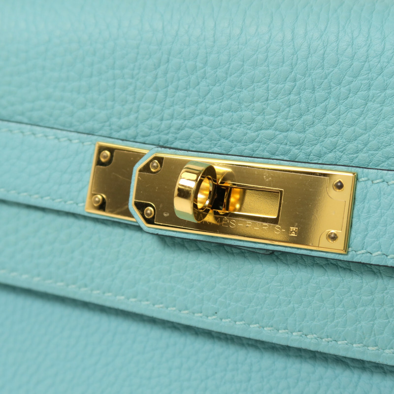 HERMES Togo皮革Kelly 28手挽肩背兩用袋Bleu Atoll-9