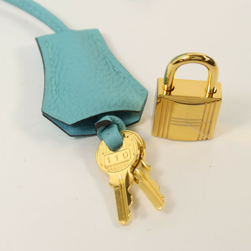 HERMES Togo皮革Kelly 28手挽肩背兩用袋Bleu Atoll-10